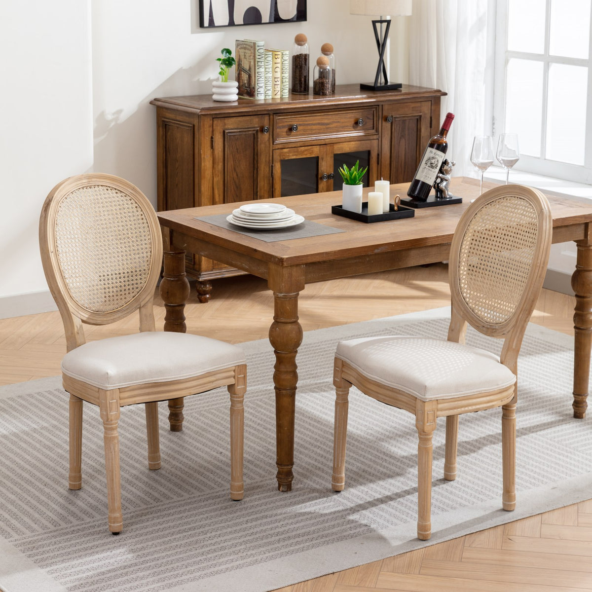 Set of 2 Fabric Dining Chair Beige