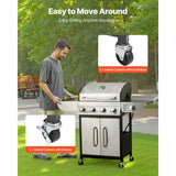 Gas Grill, 4 Burner Propane Gas Grill with Side Burner