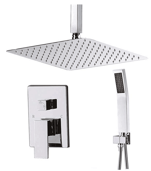 Polished Chrome Wall Mounted Rainfall Shower Head Mixer System