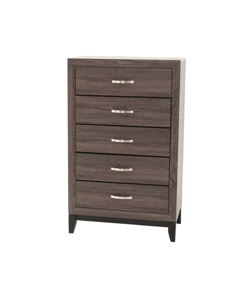Rustic Grey Oak 5-Drawer Tall Chest Dresser Solid Wood Storage