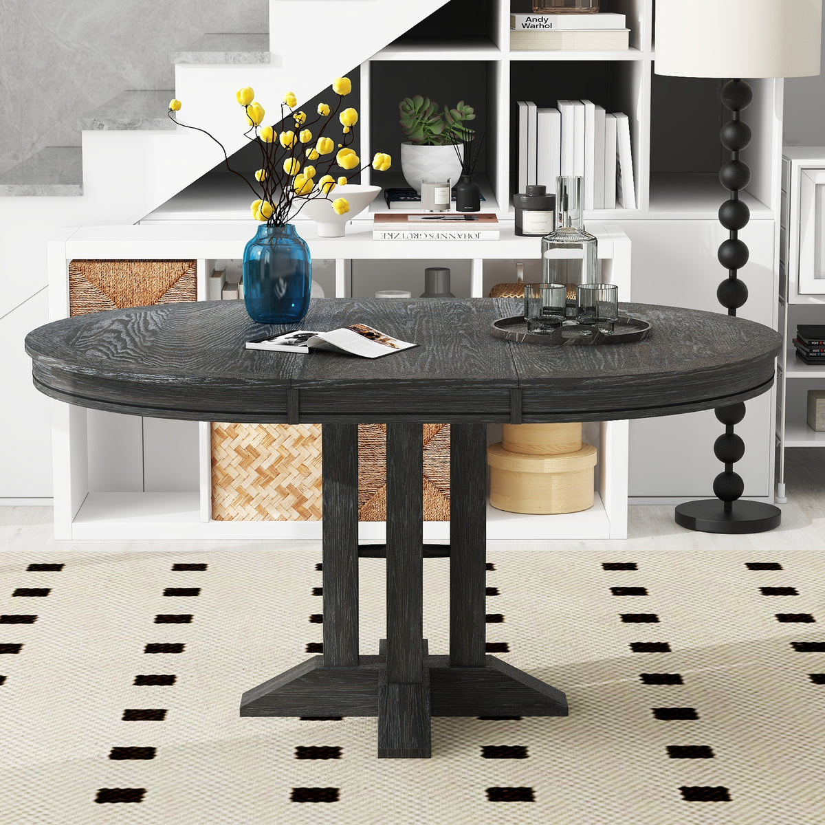 Solid Wood Dining Table Black 58"