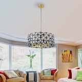 Chandelier Crystal Black Gold Round Pendant 5-Light Modern 19 In