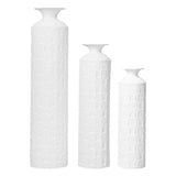 3-Piece Modern Metal Floor Vase Set, Textured White, 33.46" 25.59" 19.69" Tall