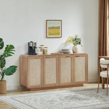 Rattan Storage Sideboard Buffet Cabinet with 4 Doors, Integrated Sturdy Base, Pe
