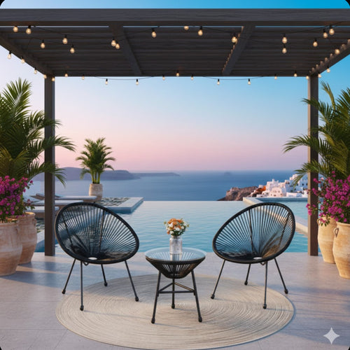 Outdoor Bistro Set PE Rattan Black Tempered Glass Table 3 Piece
