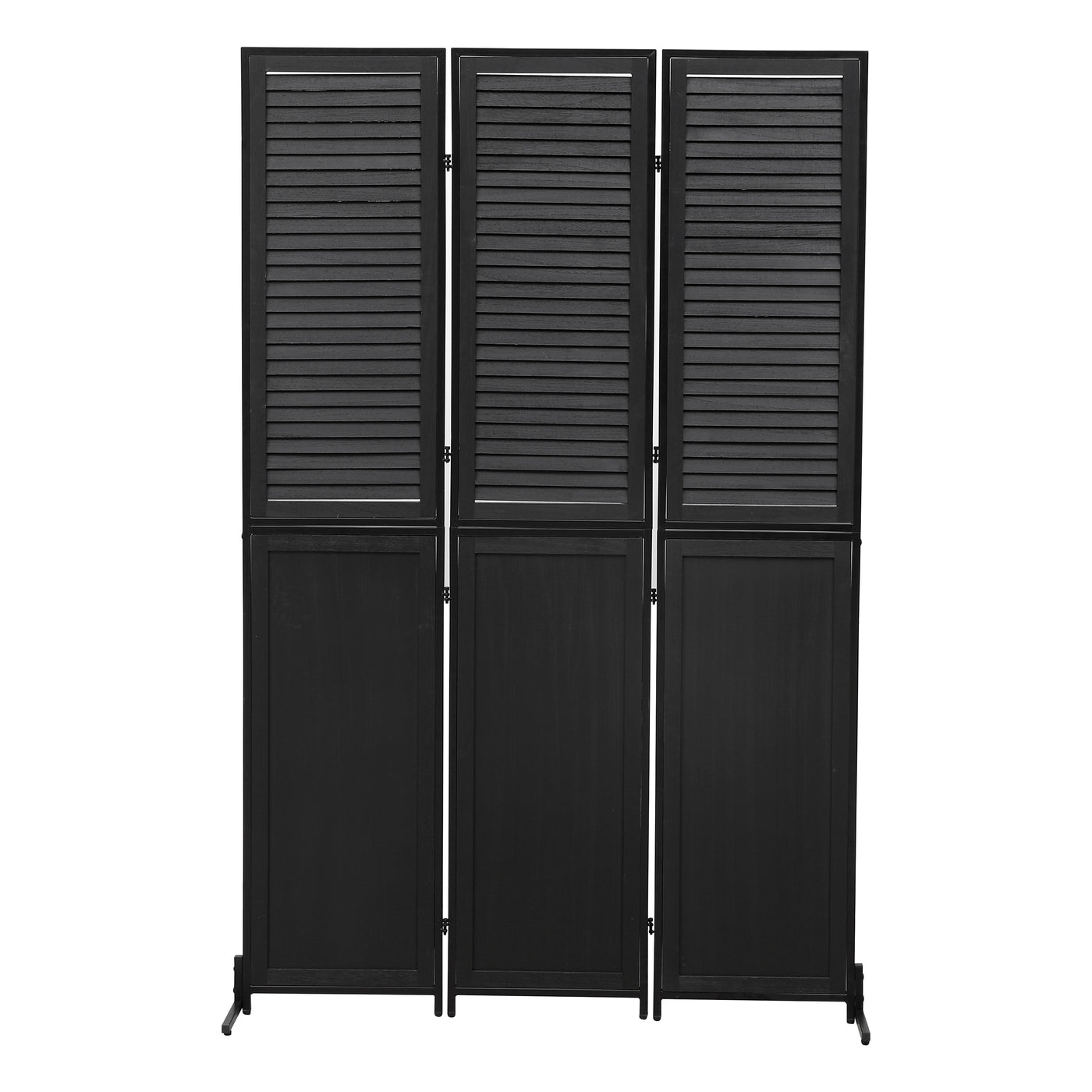 3 Panel Wood Folding Room Divider Screen 6ft Black Metal