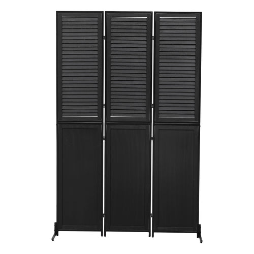 3 Panel Wood Folding Room Divider Screen 6ft Black Metal
