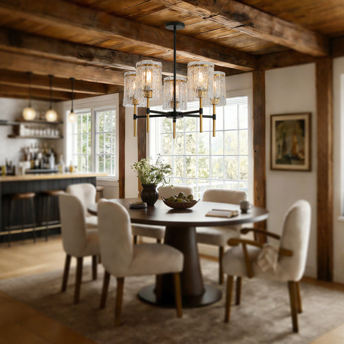 Chandelier 5-Light Black Gold Farmhouse Textured Glass Pendant Modern