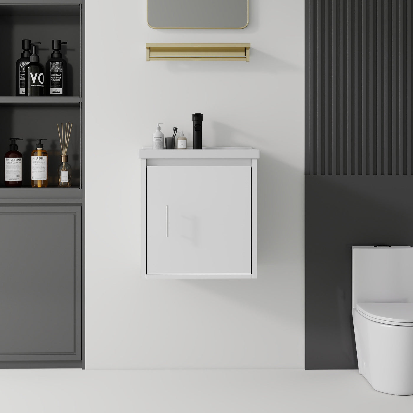 20" Floating Bathroom Vanity Wall Mount Cabinet Ceramic Sink
