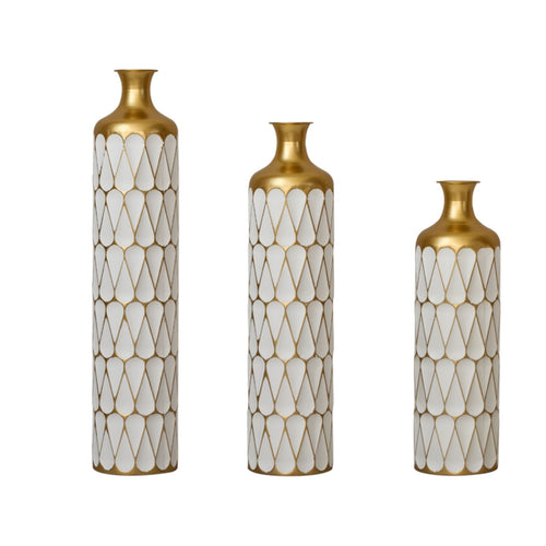 Modern White Metal Vase Set 3-Piece Droplet Shaped Home Decor