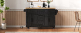 K&K 56.5'' Kitchen Island with Drop Leaf, Power Outlet, Embossed Vertical Stripe