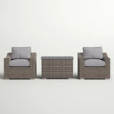 Outdoor Conversation Set Wicker Gray 3 Piece 2 Armchairs Storage Table
