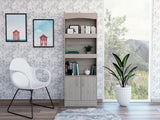 Simma Three Shelf Metal Hardware Double Door Bookcase Light Gray