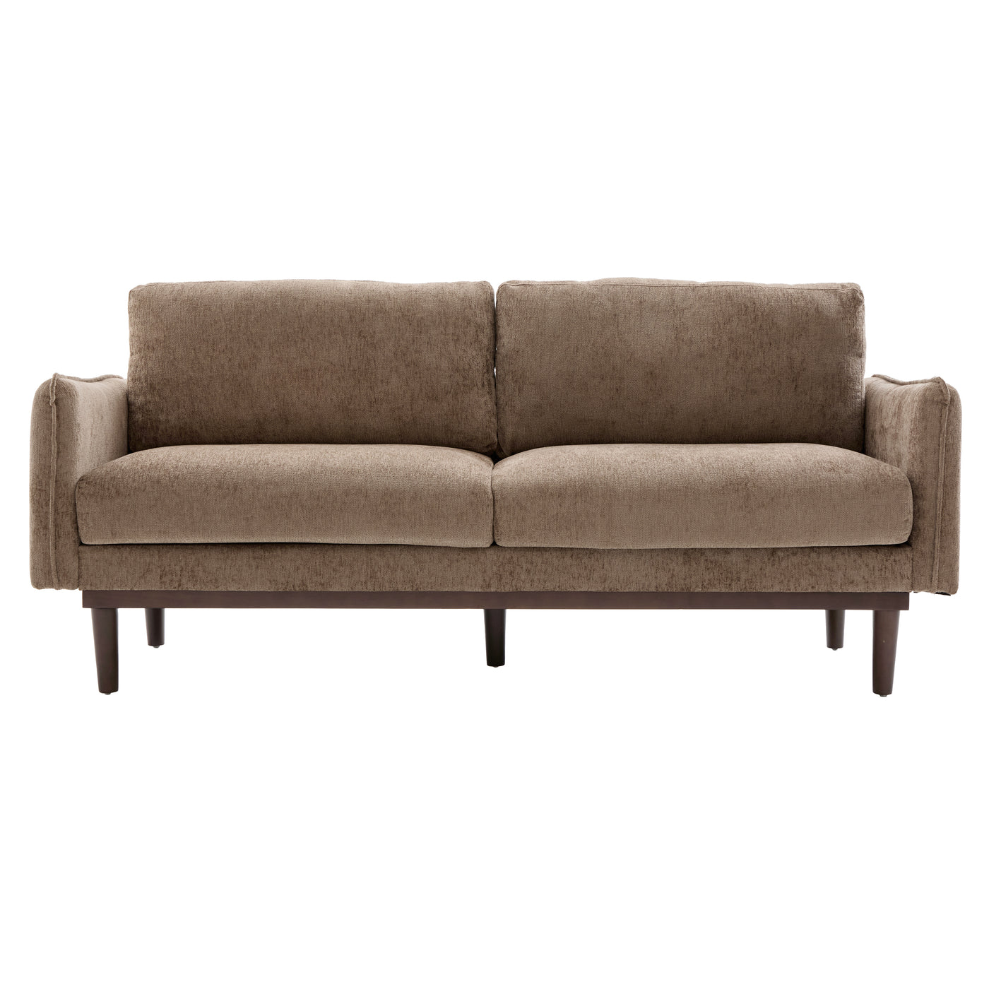 Modern Style Loveseat Sofa 75.75' with Spacious Seating, Brown Chenille Upholstery, Rubber Wood Legs, 2-Seater Couch