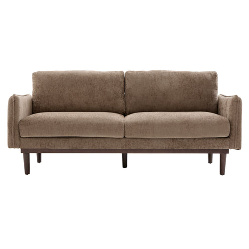 Modern Style Loveseat Sofa 75.75' with Spacious Seating, Brown Chenille Upholstery, Rubber Wood Legs, 2-Seater Couch