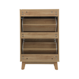 23.6" Oak Entryway Shoe Cabinet Flip-Down Storage Freestanding