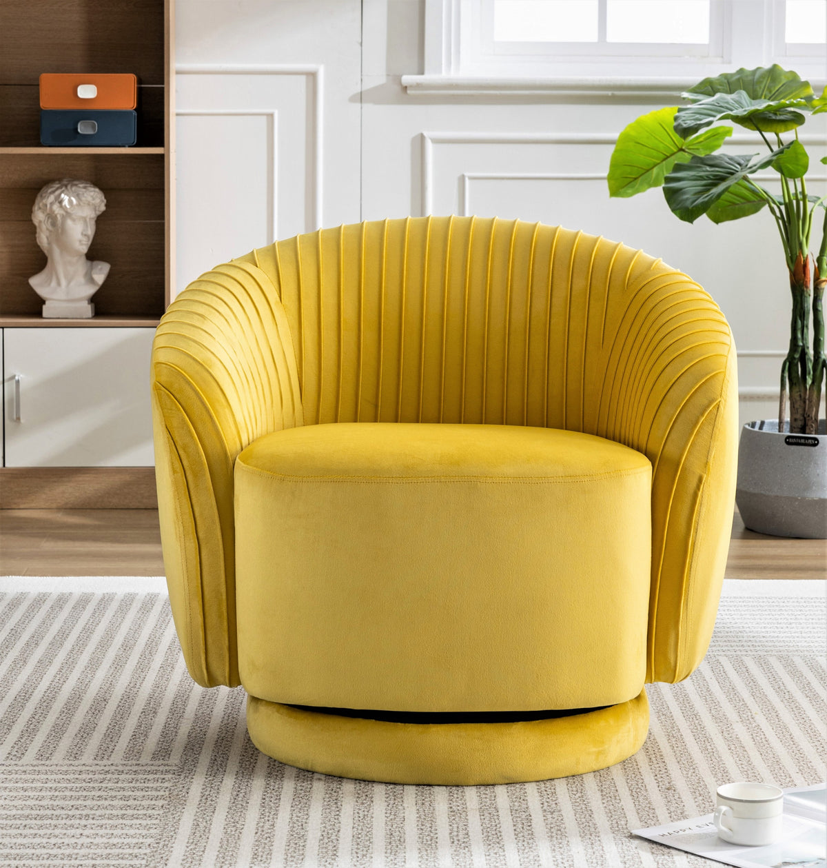 Fabric Accent Chair Swivel Yellow