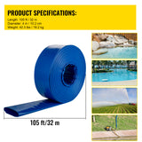 Discharge Hose, 4\" x 105\', PVC Lay Flat Hose