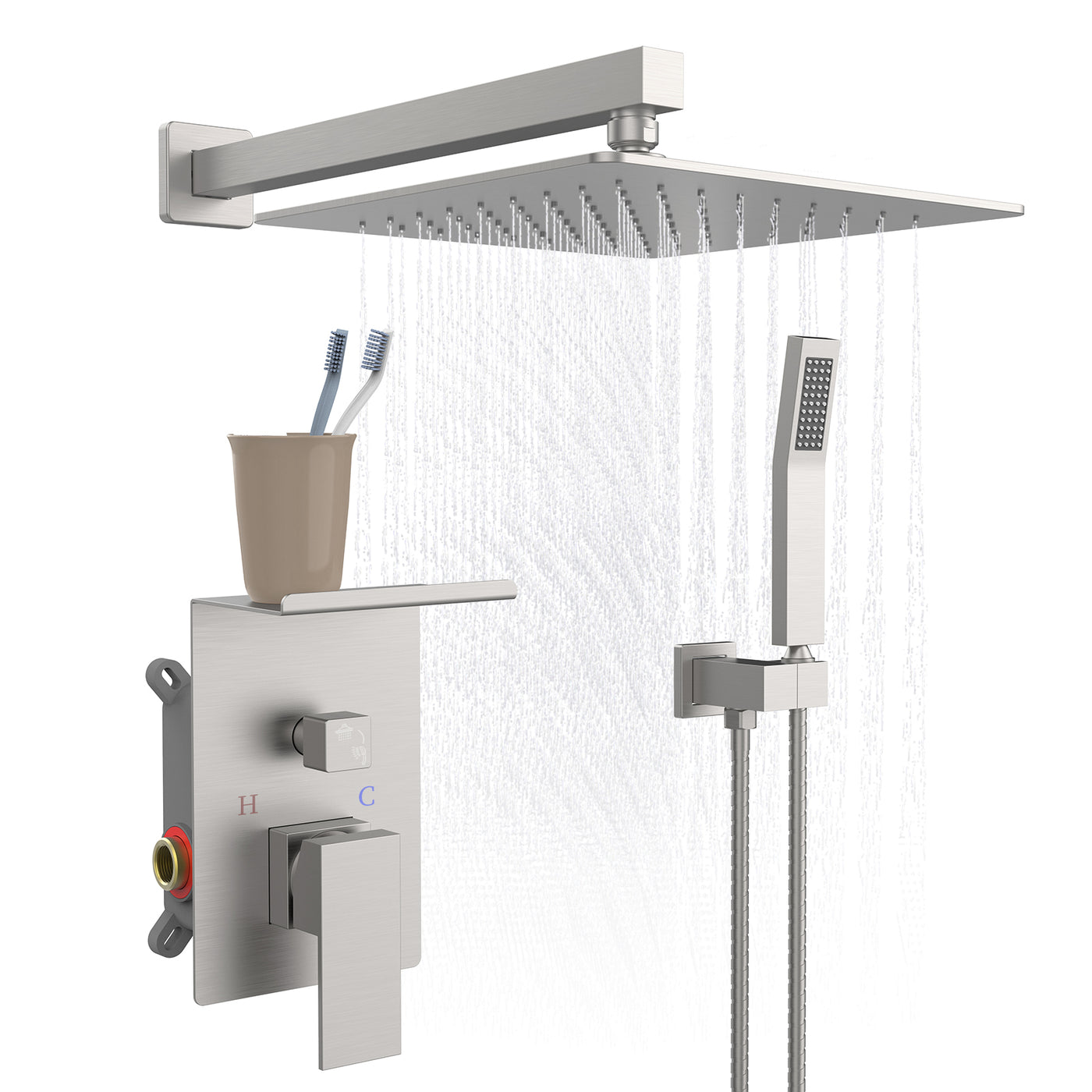 10" Rainfall Shower Head System Brushed Nickel Wall Mount
