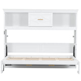 White Twin Size Murphy Bed with Charging Station and Drawer, Solid Pine Wood + MDF