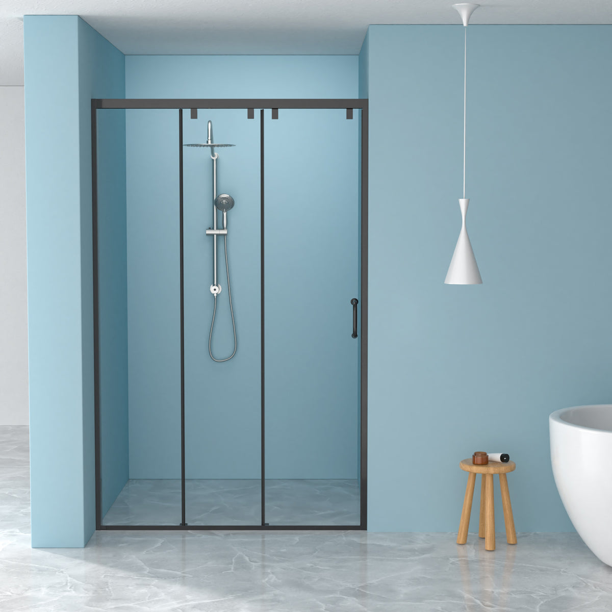 48"W× 76"H Triple Bypass Sliding Shower Door With 5/16 In. (8mm) Clear Glass