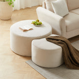 Round Corduroy Nesting Tables Set of 2 Beige