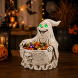 Halloween Ghost Storage Bowl Figurine, Spooky Candy Dish with LED Light for Hall
