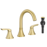 Brushed Gold 8" Widespread Bathroom Sink Faucet Double Lever