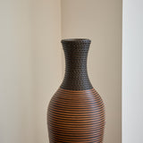 Hand-Woven PVC Rattan Floor Vase, 39 Inch Tall Black Gray Decorative Vase