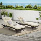 Outdoor Reclining Lounge Chair Wicker Khaki Set of 2 150 Degree 600 LB
