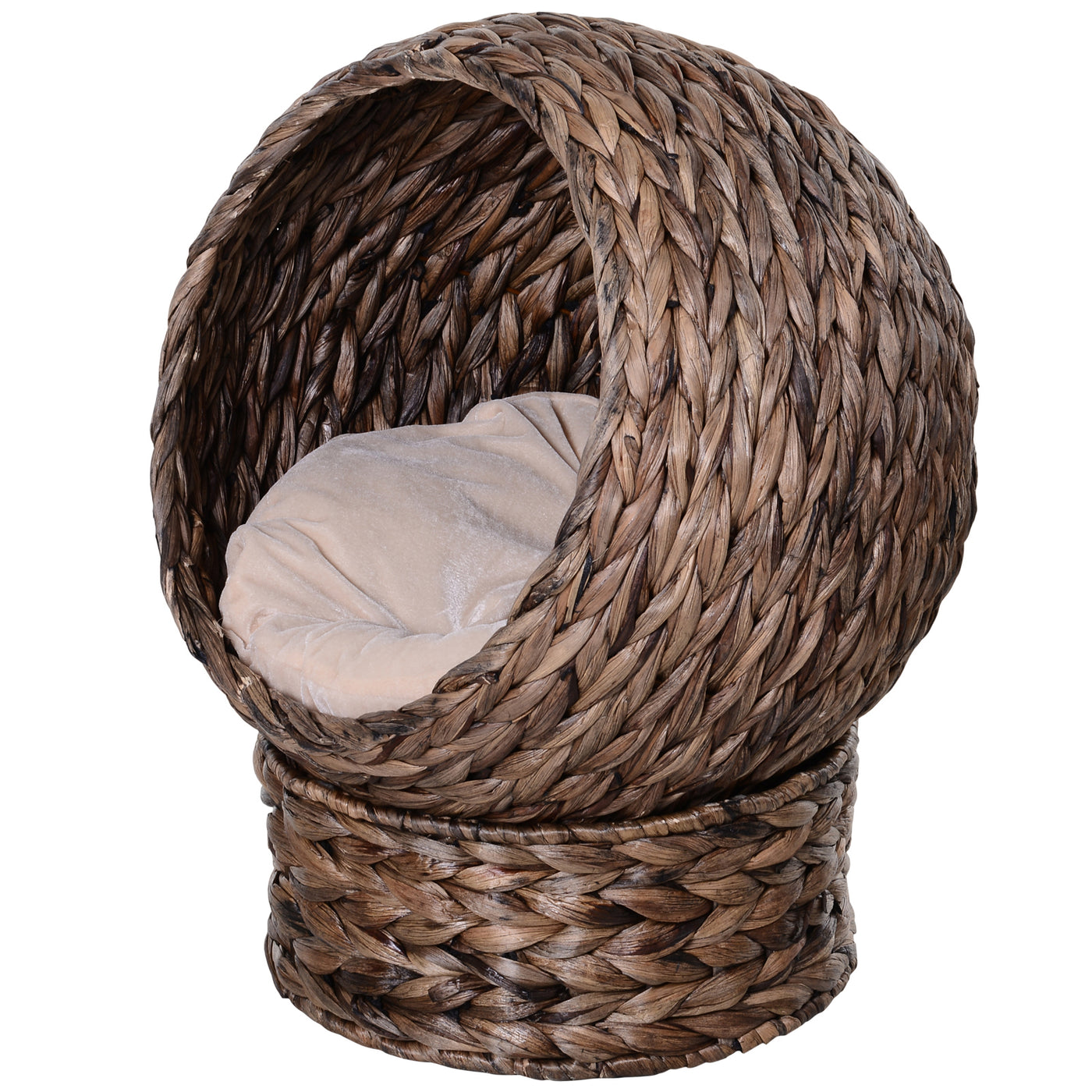 Elevated Wicker Cat Bed with Cushion, Grey, 23.5" H
