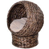 Elevated Wicker Cat Bed with Cushion, Grey, 23.5" H