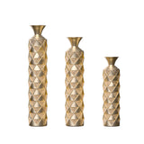 Metal Distress Vase Set 3 Triangle Pattern Gold Home Decor