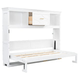 White Twin Size Murphy Bed with Charging Station and Drawer, Solid Pine Wood + MDF