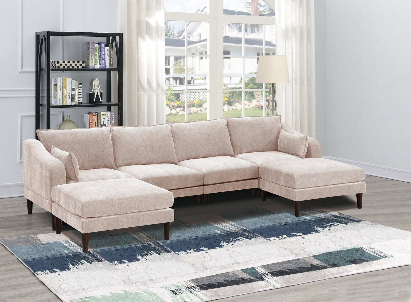 6-Piece Modular Sectional Sofa U-Shaped Armless Chairs Ottoman