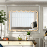 Solid Wood Wavy Rectangle Mirror 40" x 28" Natural Wall Decor