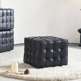 17.32'' Quality Leather Tufted Ottoman Footstool for Living Room, Black
