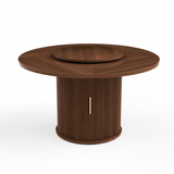 Round Engineered Wood Dining Table with Storage Walnut 55"