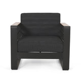 Outdoor Club Chair Aluminum Black Slat Design Water-Resistant 32x27.5x24.75 In