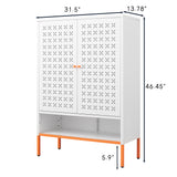 White Metal Double Door Shoe Cabinet Adjustable Compartments