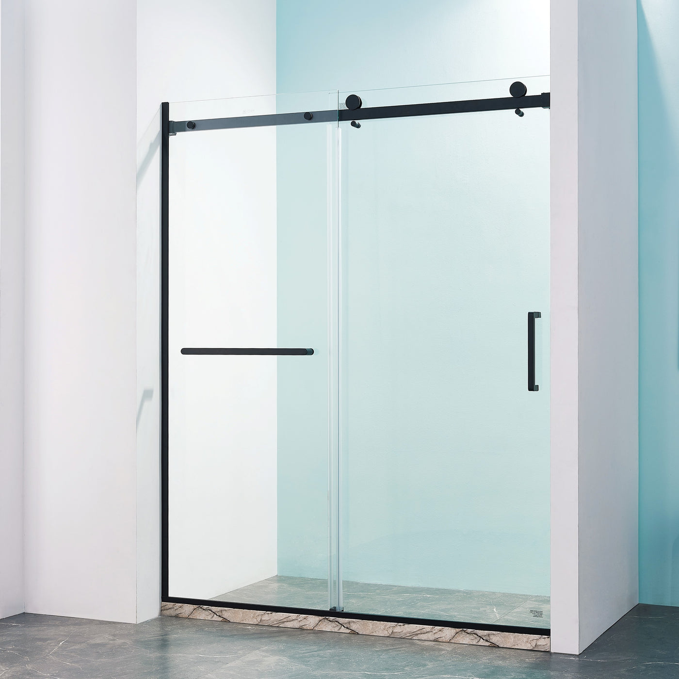 Semi-Frameless Single Sliding Shower Door 56-60"W x 75"H Matte Black