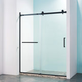 Semi-Frameless Single Sliding Shower Door 56-60"W x 75"H Matte Black