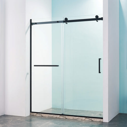 Semi-Frameless Single Sliding Shower Door 56-60"W x 75"H Matte Black