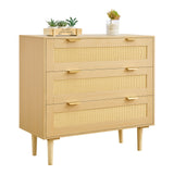 3 Drawer Rattan Dresser with Metal Handles & Wooden Legs