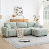 Sectional Sofa L-Shape Boucle Light Green 4 Seat Ottoman 110 In