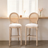 French Country 30" Bar Stools Set of 2 Beige Rattan Linen