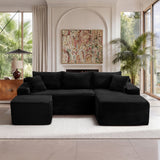 U-Shape Modular Corduroy Sectional Sofa Sleeper Black 106"