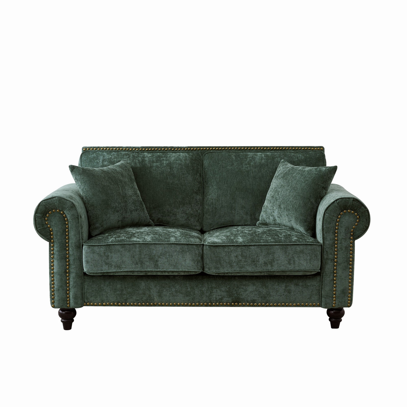 Modern 2-Seater Sofa Beige Fabric Nailhead Trim 63