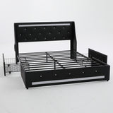 Full Upholstered Platform Bed with Headboard Black