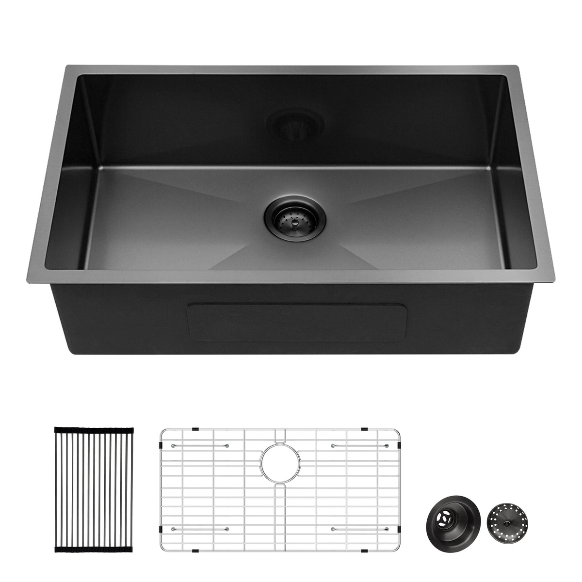 Gunmetal Black 30 Inch Undermount Kitchen Sink 16 Gauge 10 Inch Deep Single Bowl